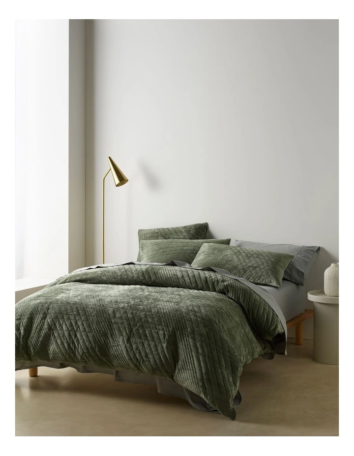 Ashley Corduroy Quilted Quilt Cover Set in Dusky Green