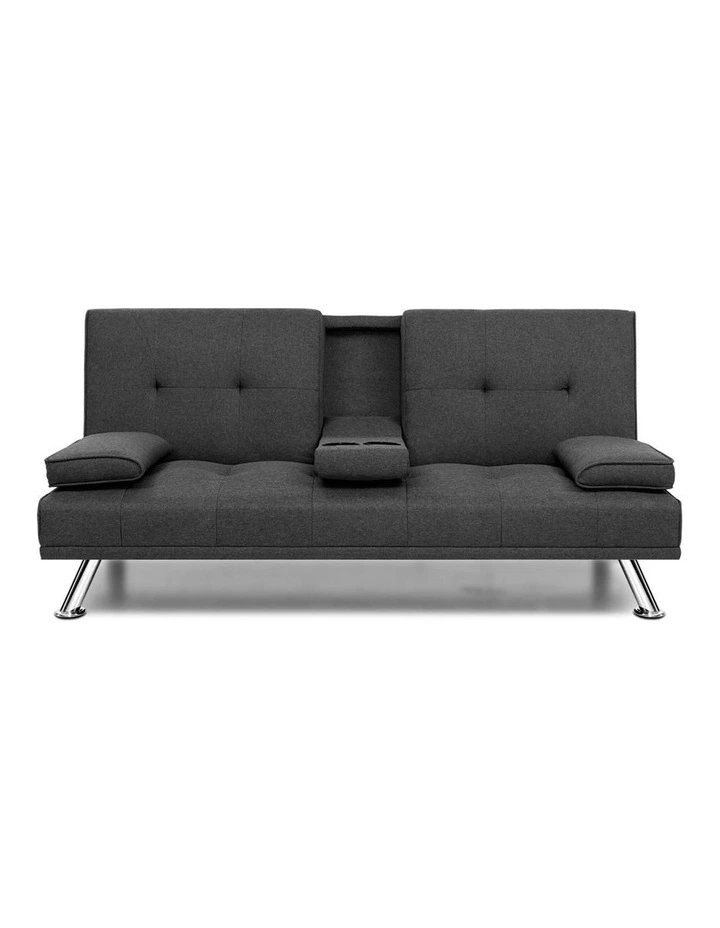 Linen Fabric 3 Seater Sofa Bed Recliner Lounge Couch Cup Holder Futon Dark Grey