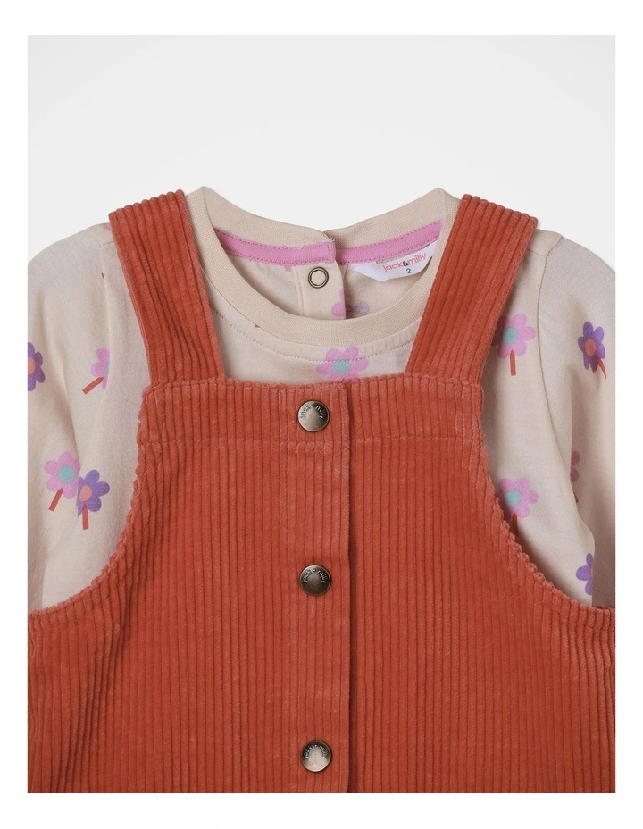 Ginger Embroidered Cord Dress in Burnt Orange