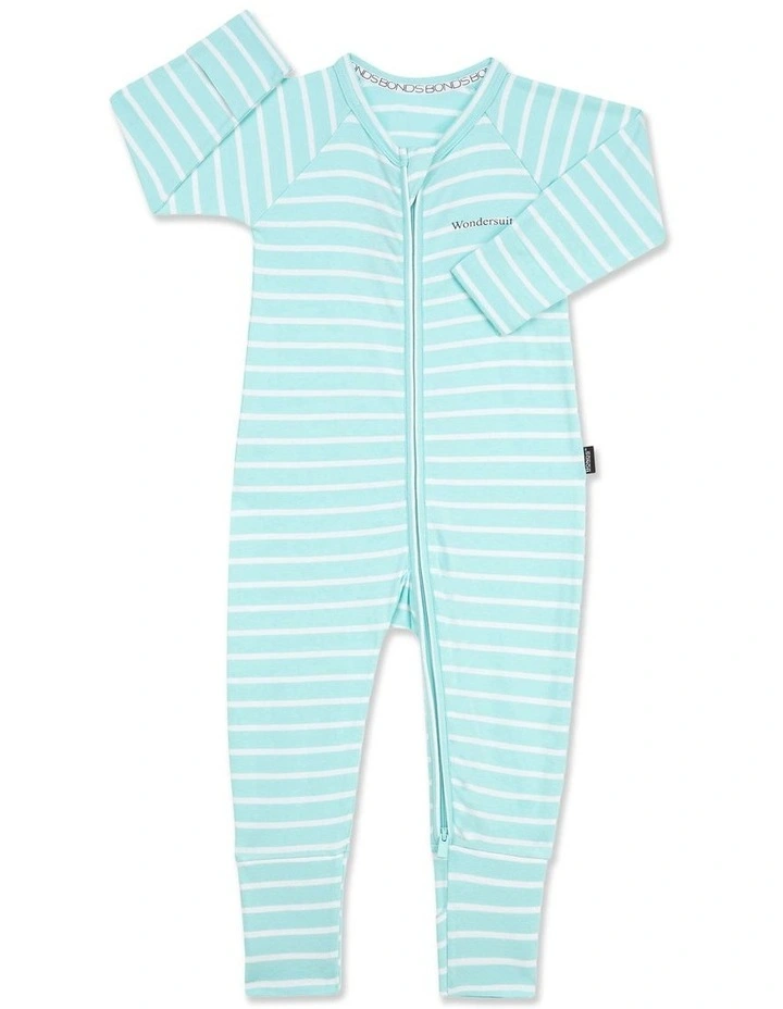 Baby Stripe Zip Wondersuit in Green