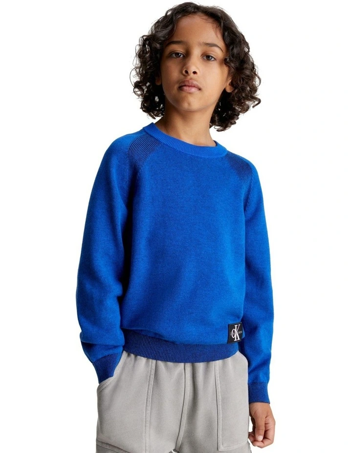 Two Toned Badge Sweater in Kettle Blue