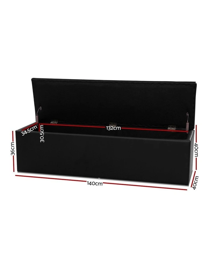 Artiss Storage Ottoman Blanket Box Black LARGE Leather Rest Chest Toy Foot Stool