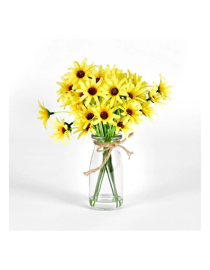Artificial Yellow Chrysanthemum Glass Vase New Plants & Pots in Yellow/Green