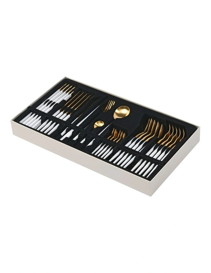 Hemingway Cutlery and Chopstick Set 30 Piece in Matte White/Gold