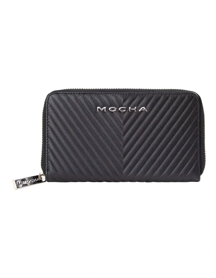Small Chevron Leather Wallet Black/Silver