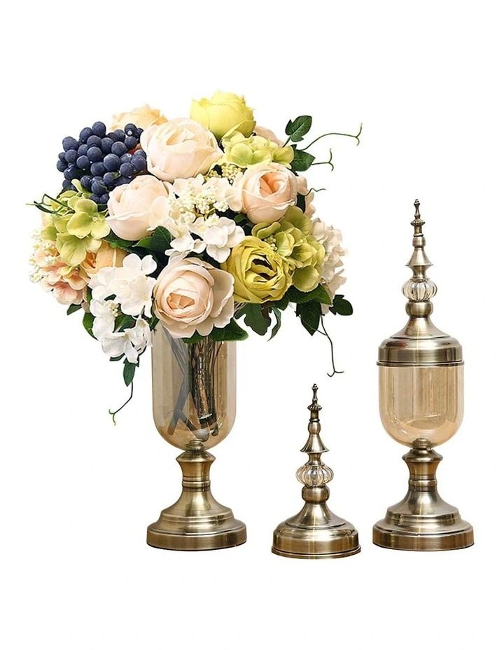 Glass Vase With Lid And Flower Set 2 Pack in Multi