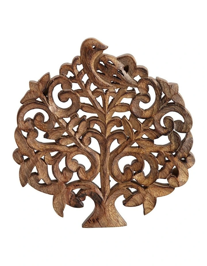 Mango Wood Tree of Life Trivet in Natural