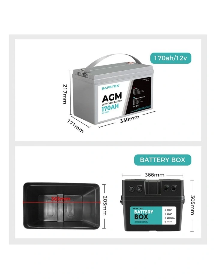 12V 170Ah AGM 4WD Deep Cycle Battery with Strap Battery Box