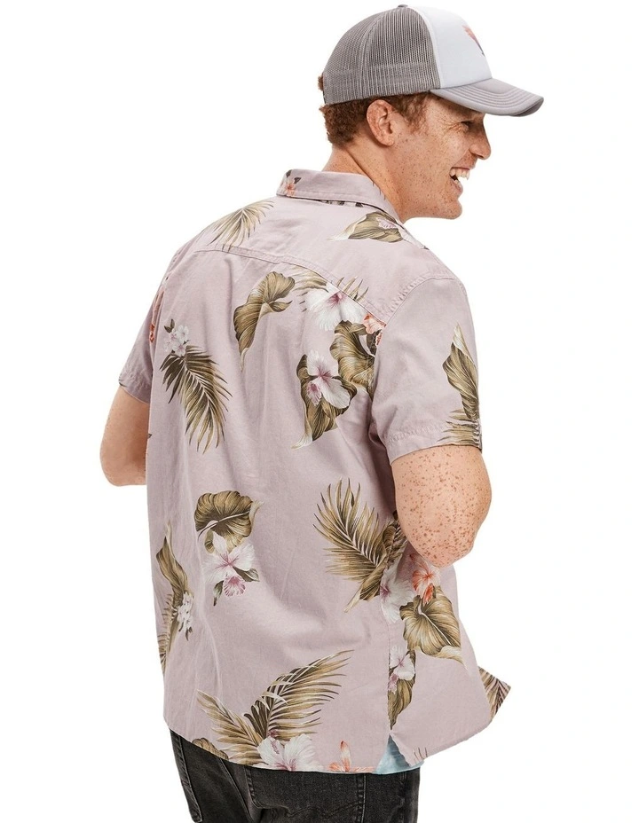 Tropical Button-Up Resort Shirt in Purple