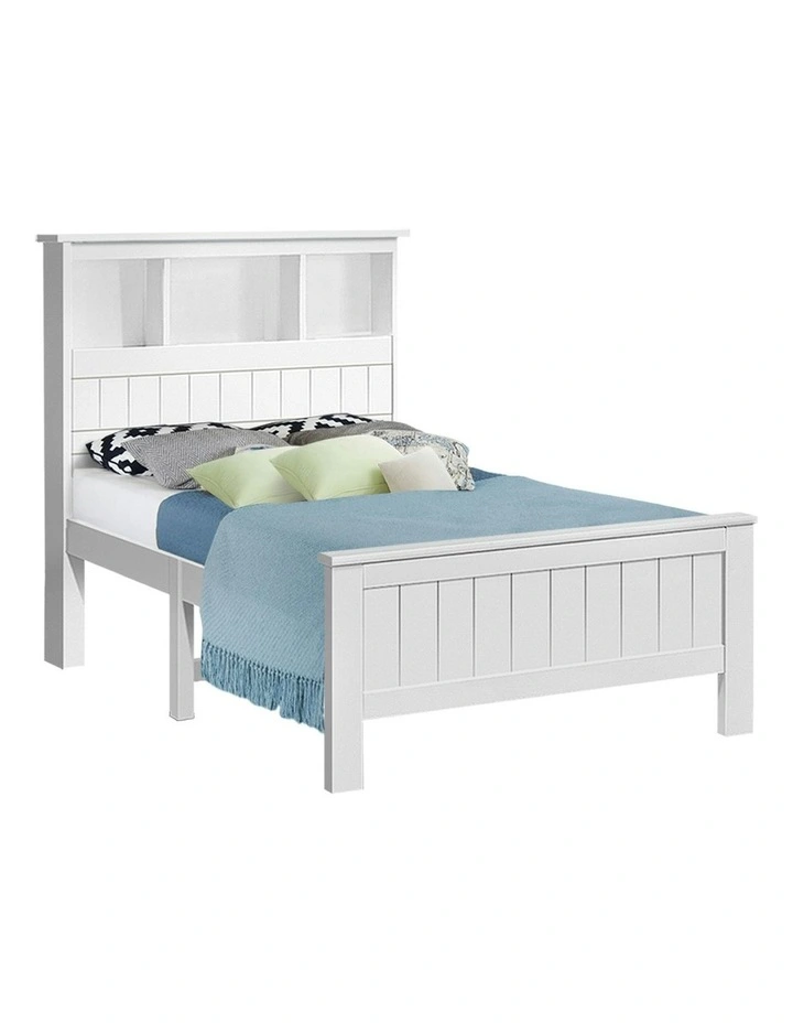 Wooden Bookshelf King Single Size Bed Frame Mattress Base Platform in White