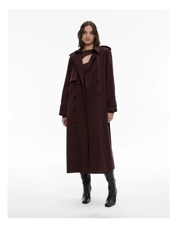 Draped Trench Coat in Black Currant