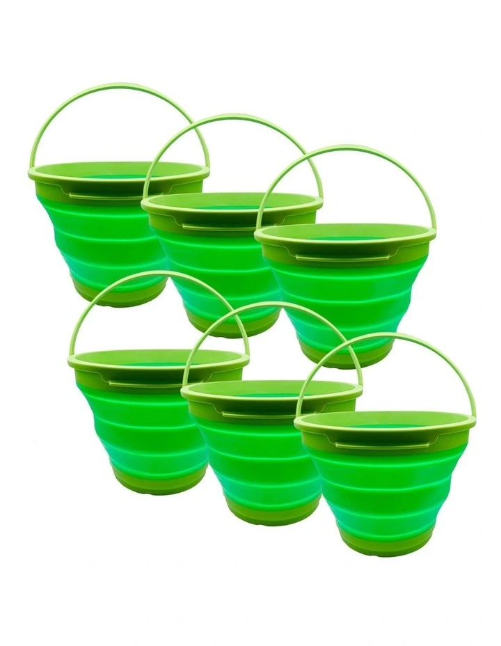 Foldable Collapsible Silicone Bucket 7L 6 Pack in Green
