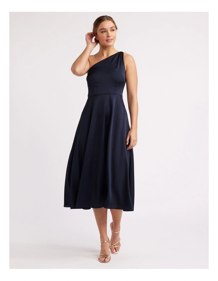 Montreal Asymmetric Midi Dress in Navy