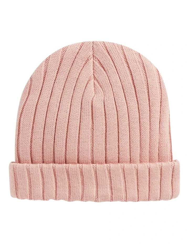Rib Knit Beanie in Chalk Pink