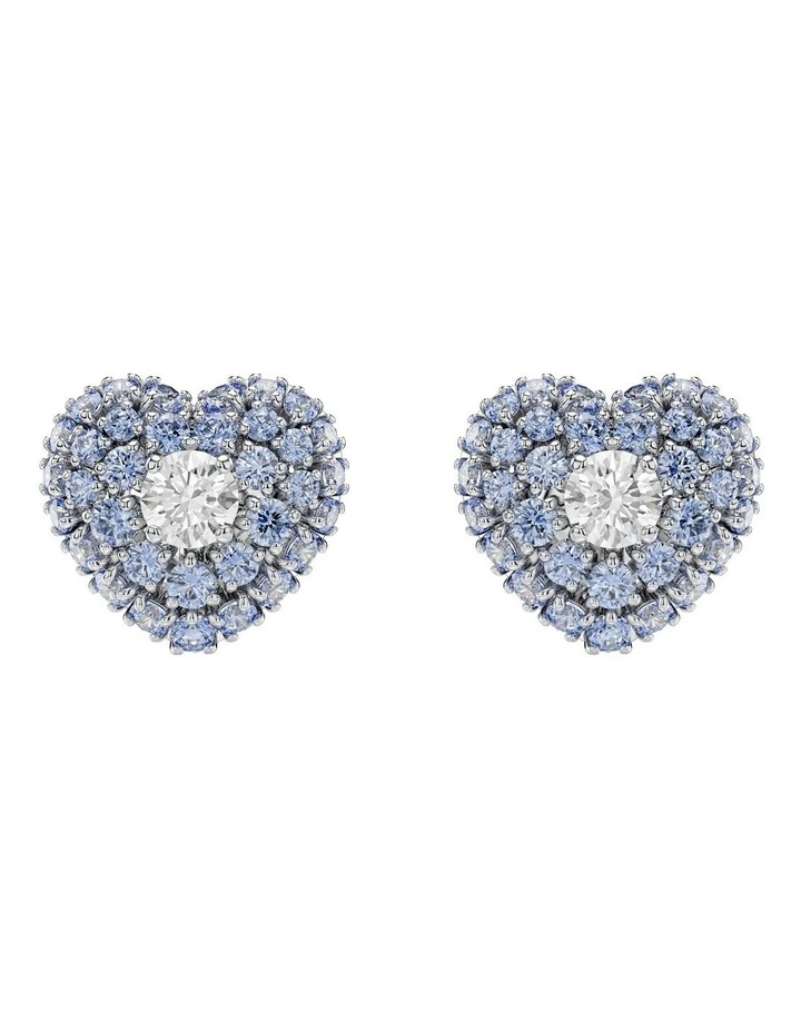 Hyperbola Heart Rhodium Plated Stud Earrings in Blue