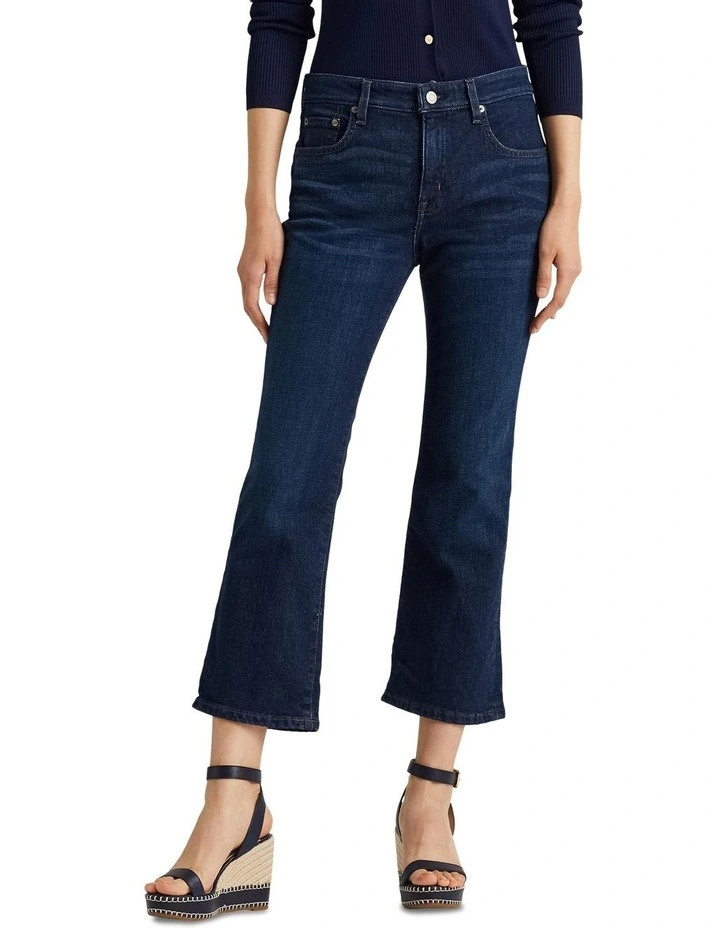 Mid-Rise Crop Flare Jeans in Blue