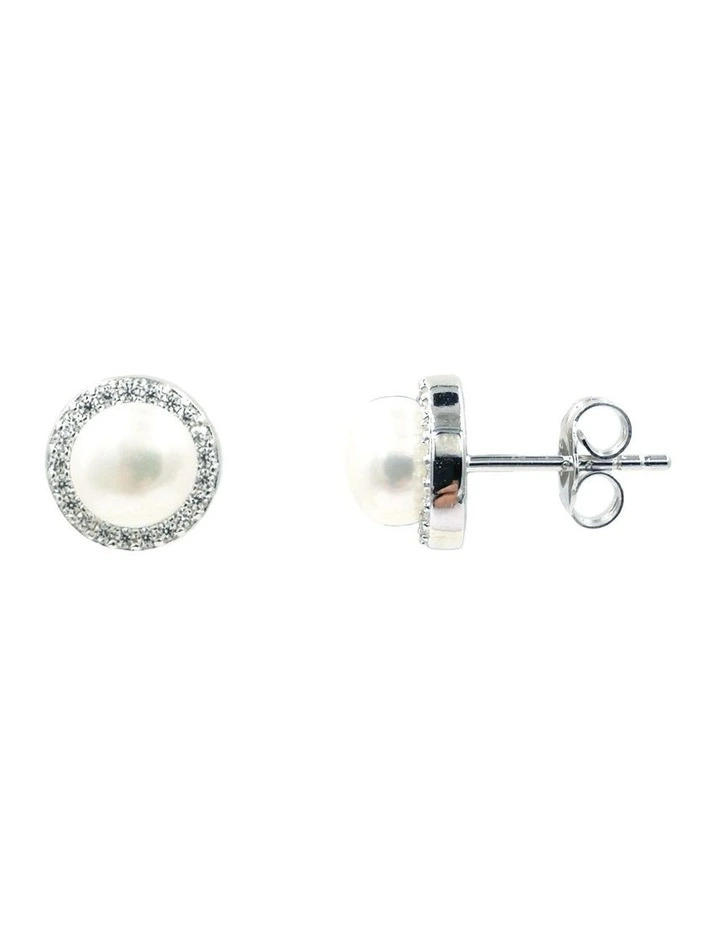Brilliant Halo Pearl Silver Stud Earrings