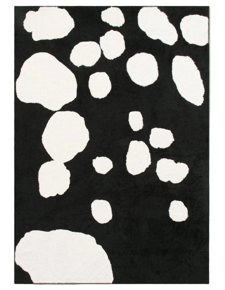 Stones Washable Cotton Feel Area Rug in Black