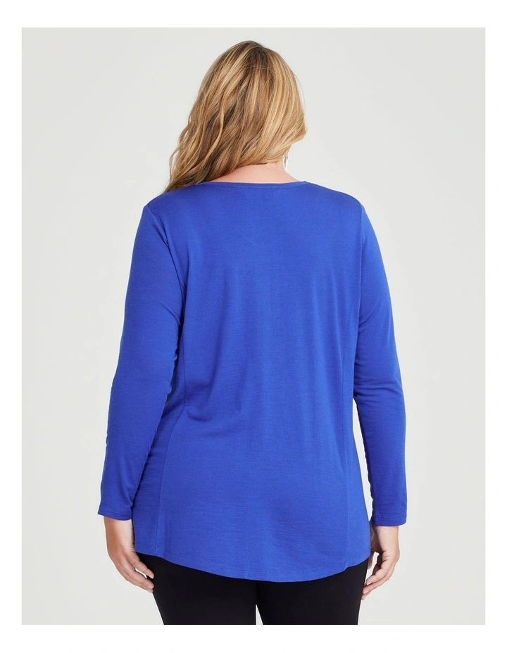 Wool Bamboo V-neck Top in Lapis Blue