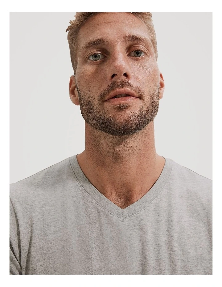 Pima Cotton V-Neck T-shirt in Light Grey Marle