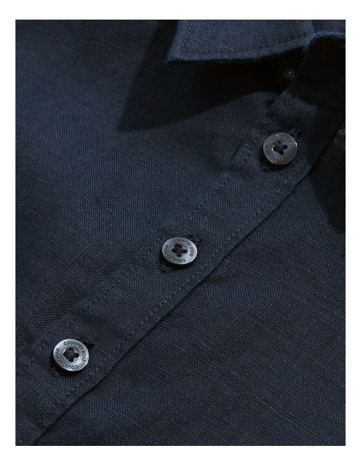 Organically Grown Short Sleeve Linen Shirt in Navy