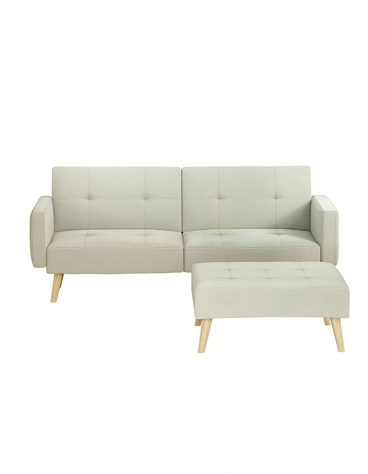 Faux Linen Sofa Bed Ottoman 200cm in Beige