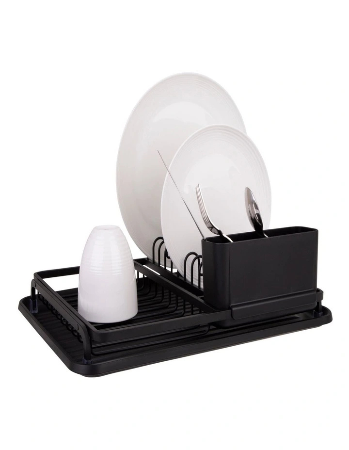 Aluminium Dish Rack W/ Draining Board Black