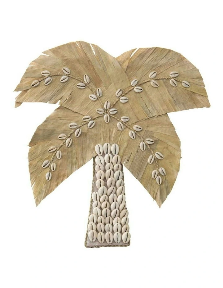 Handmade Shell & Weave Palm Tree Wall Art in Brown