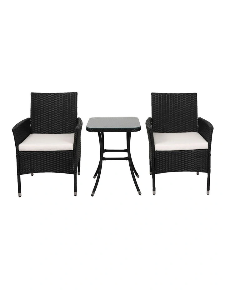Outdoor Furniture Setting Chair Table Set Patio Garden Rattan Seat in Black