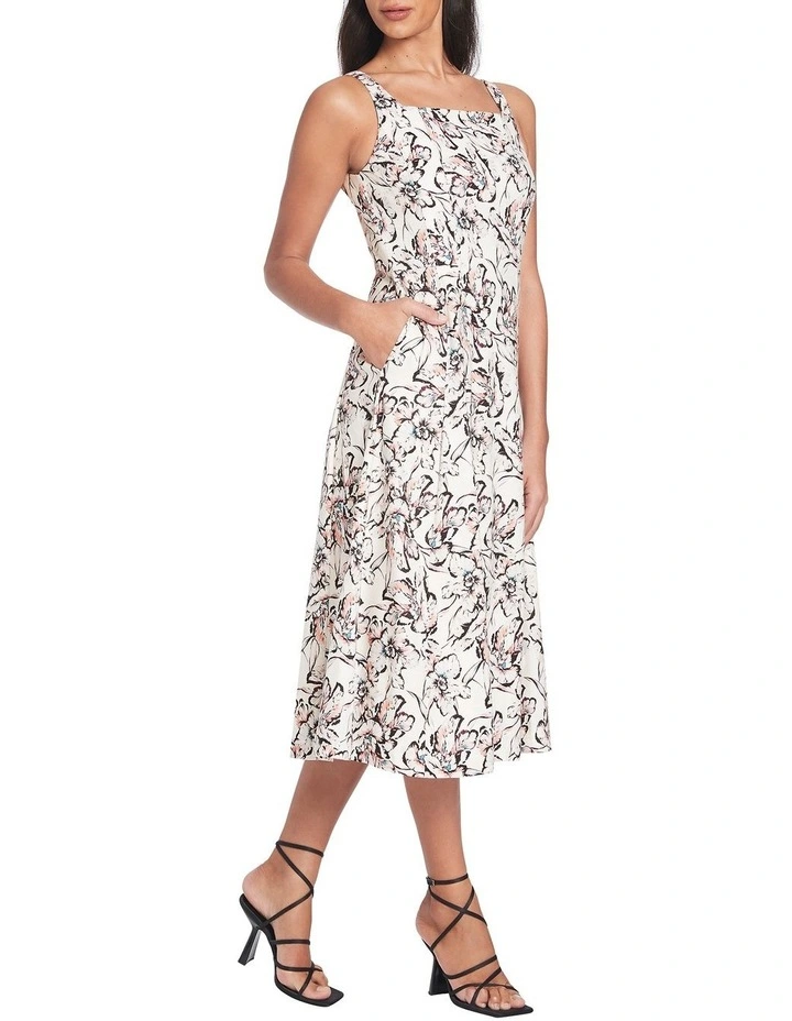 Karis Stretch Linen Dress in Ivory Multi