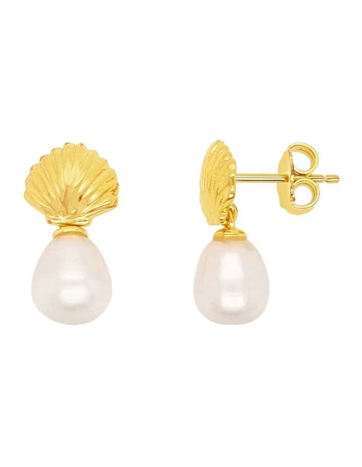 14ct G/P Shell & Pearl Earrings in White