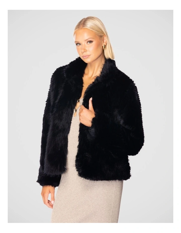 Jette Faux Fur Jacket in Black