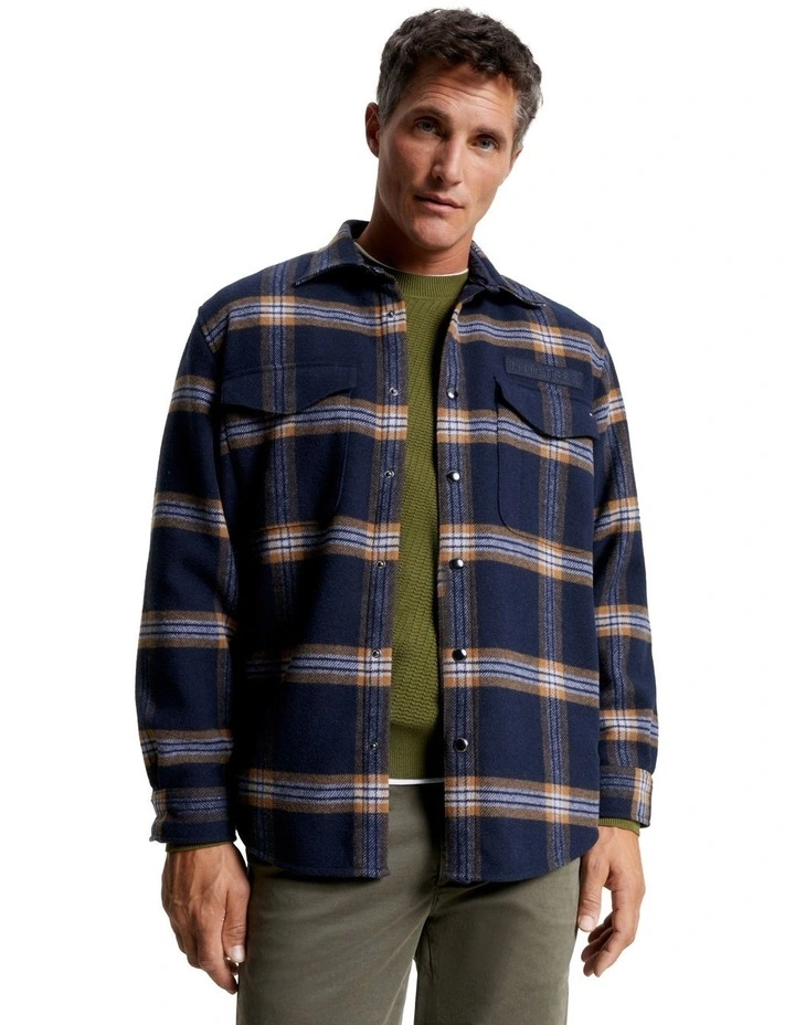 Brushed Check Overshirt in Navy