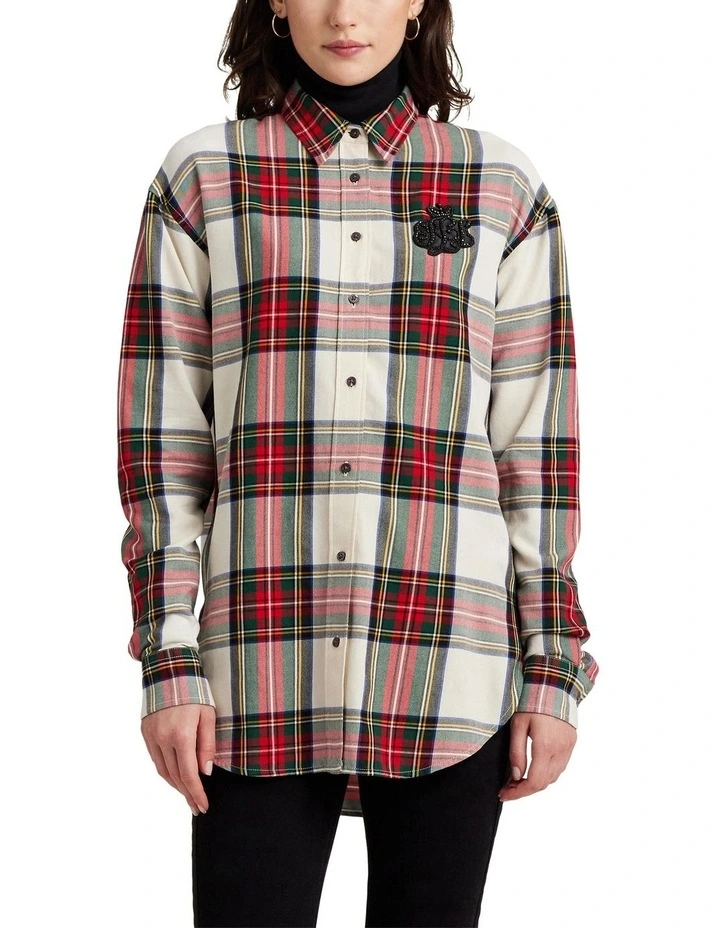 Bullion Checked Plaid Twill Shirt in Red