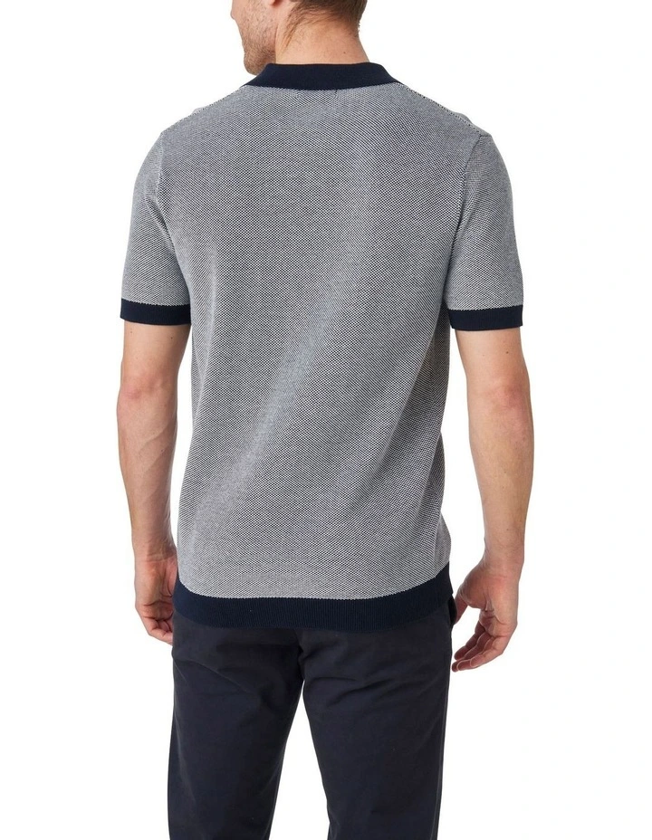 Contrast Collar Knit Polo in Blue