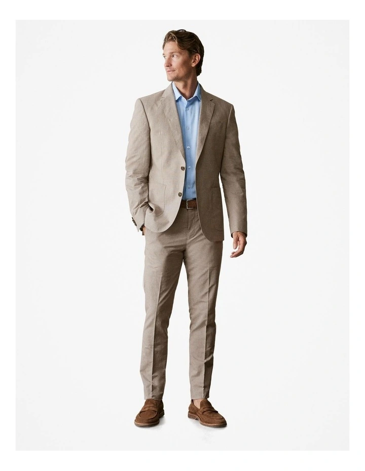 Italian Cotton Linen Check Slim Pant in Latte