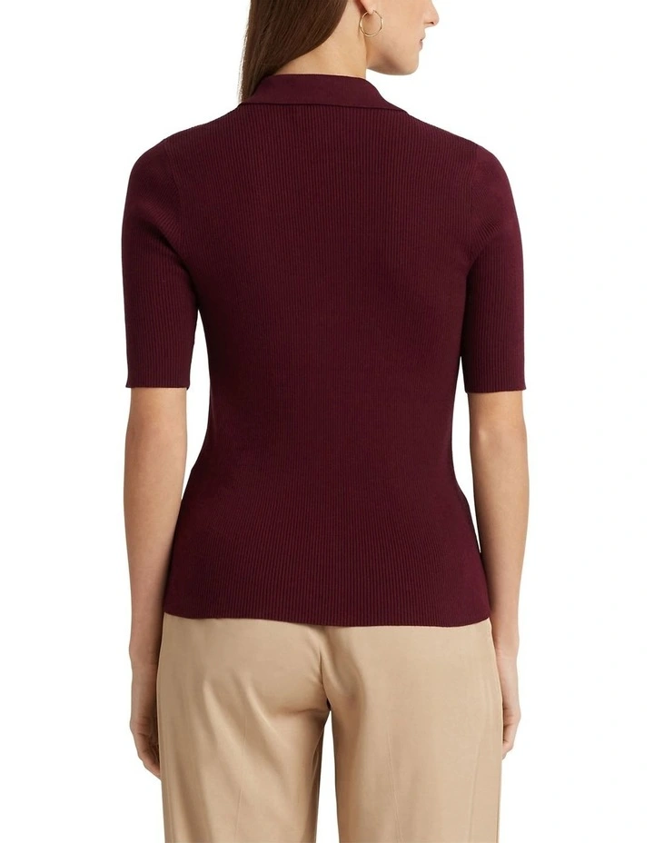 Rib-Knit Cotton-Blend Polo Sweater in Red