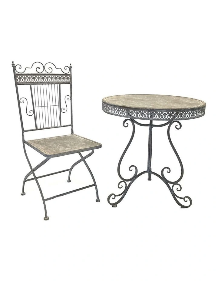 2 Seater Outdoor Distressed Table & Chair Set in Antique Grey