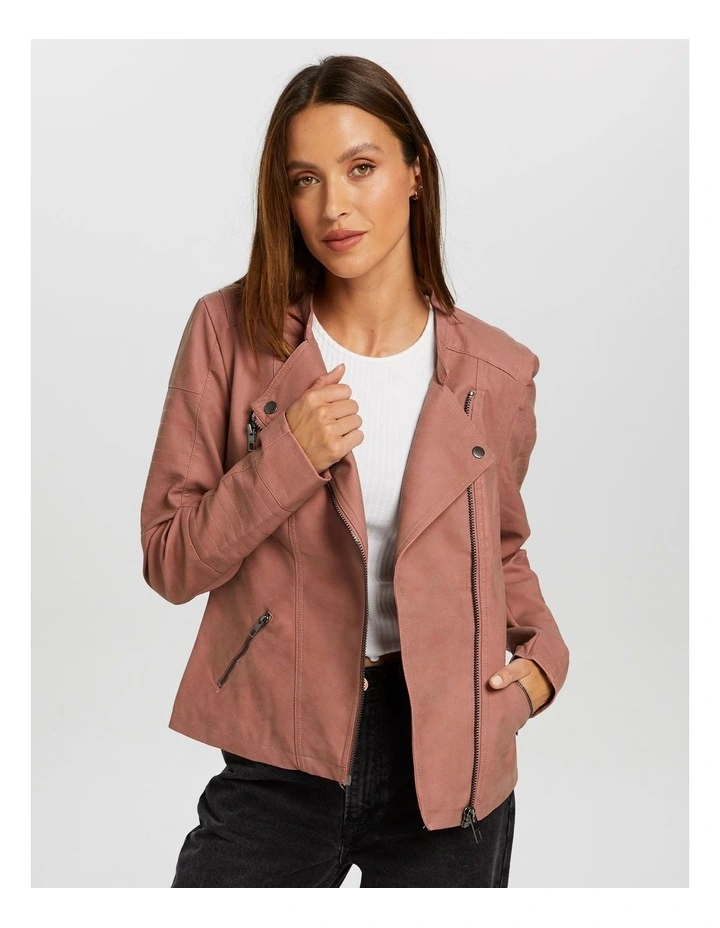 Ava Faux Leather Biker Jacket in Red