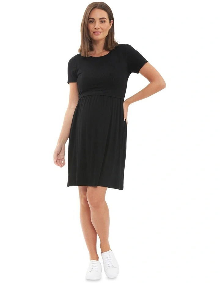 Rib Crop Top Nursing Dress in Black