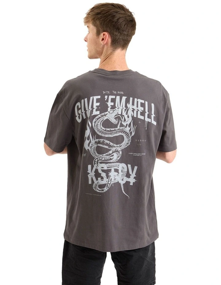 Give 'Em Hell Relaxed Tee in Asphalt