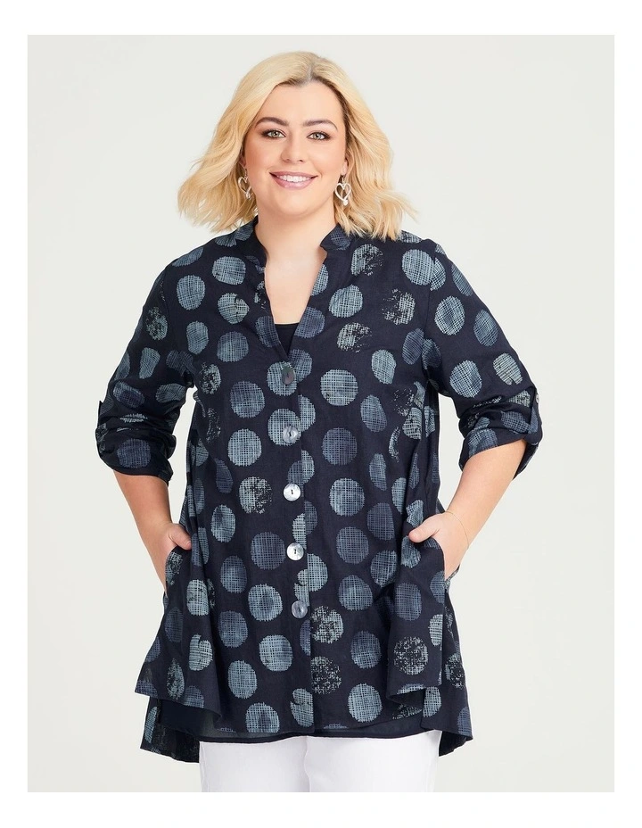 Spot Linen Bamboo Shirt in Dark Indigo Spot