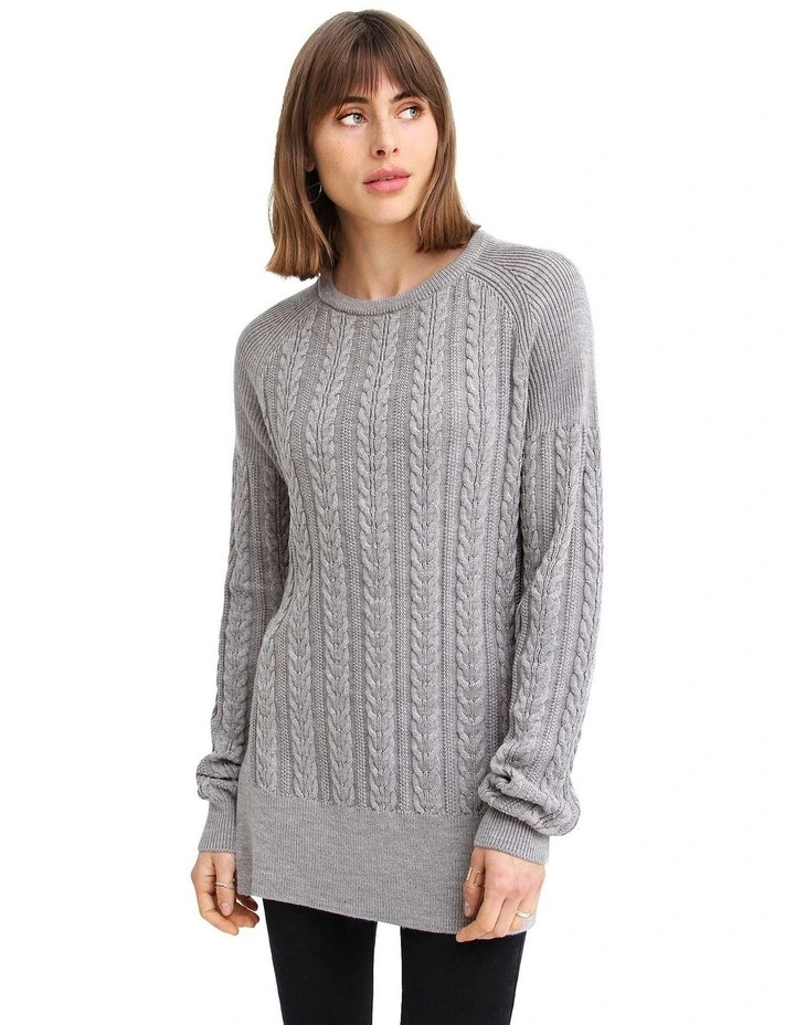 At Last Cable Knit Jumper With Slit in Grey
