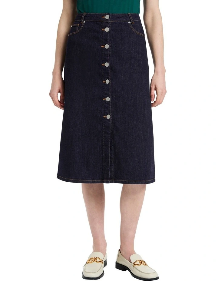 Khathie Denim Midi Skirt in Dark Indigo