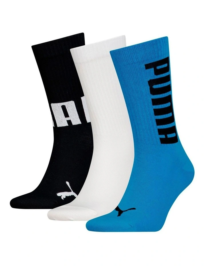 Big Logo Sports Crew Socks 3 Pack in Aqua Combo