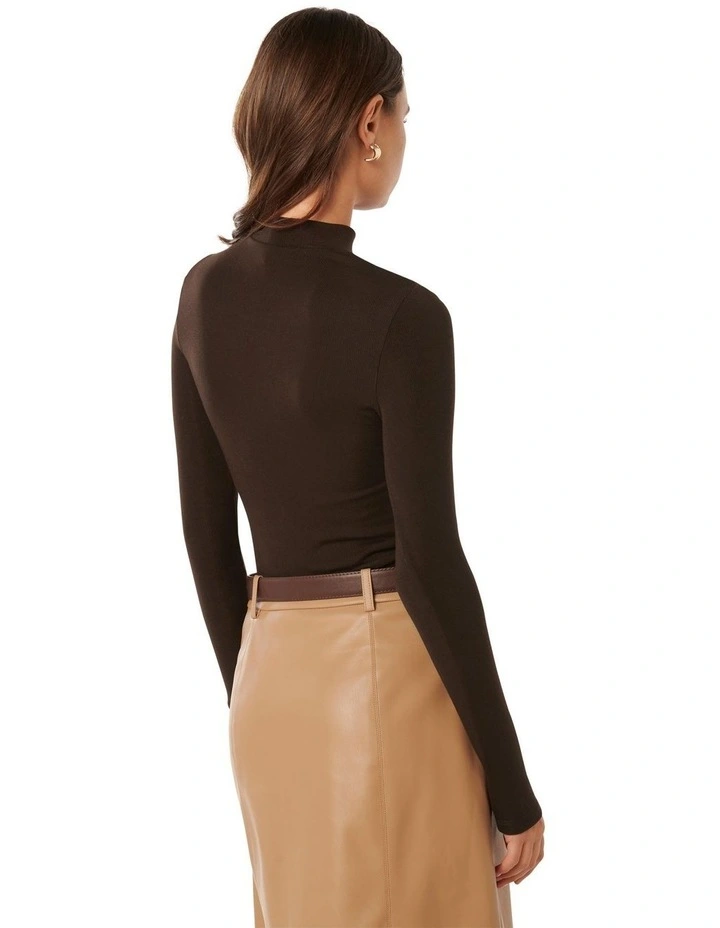 Candice High Neck Rib Top in Chocolate