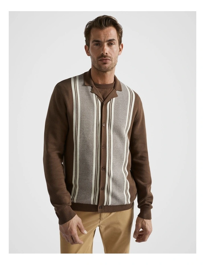 Retro Knitted Polo Shirts in Chocolate Multi