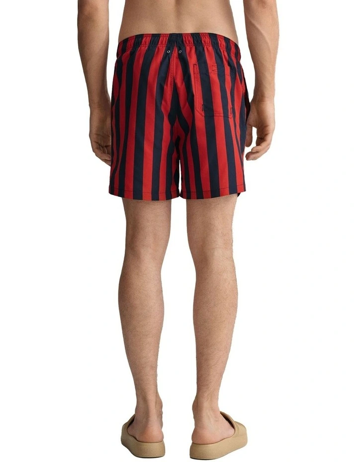 Classic Fit Block Stripe Swim Shorts in Ruby Red