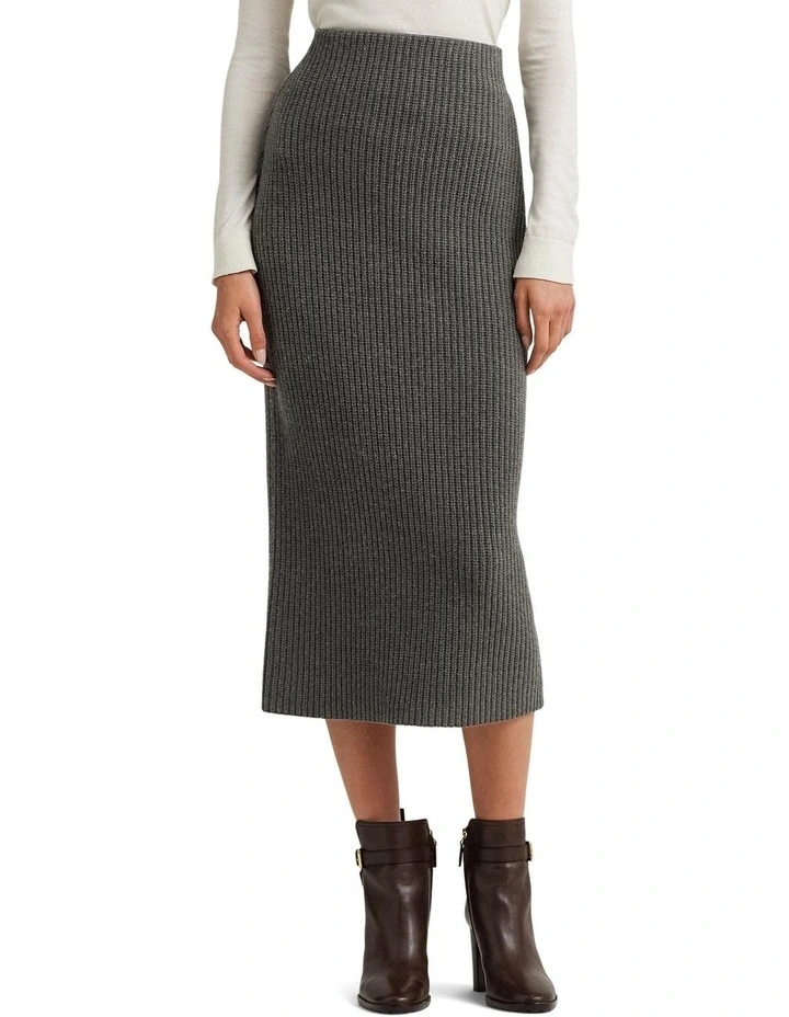 Cotton Knit Pencil Skirt in Grey
