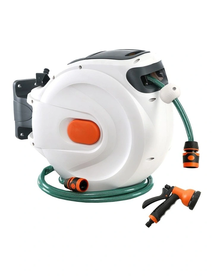 10M Retractable Water Hose Reel Spray Gun Storage White